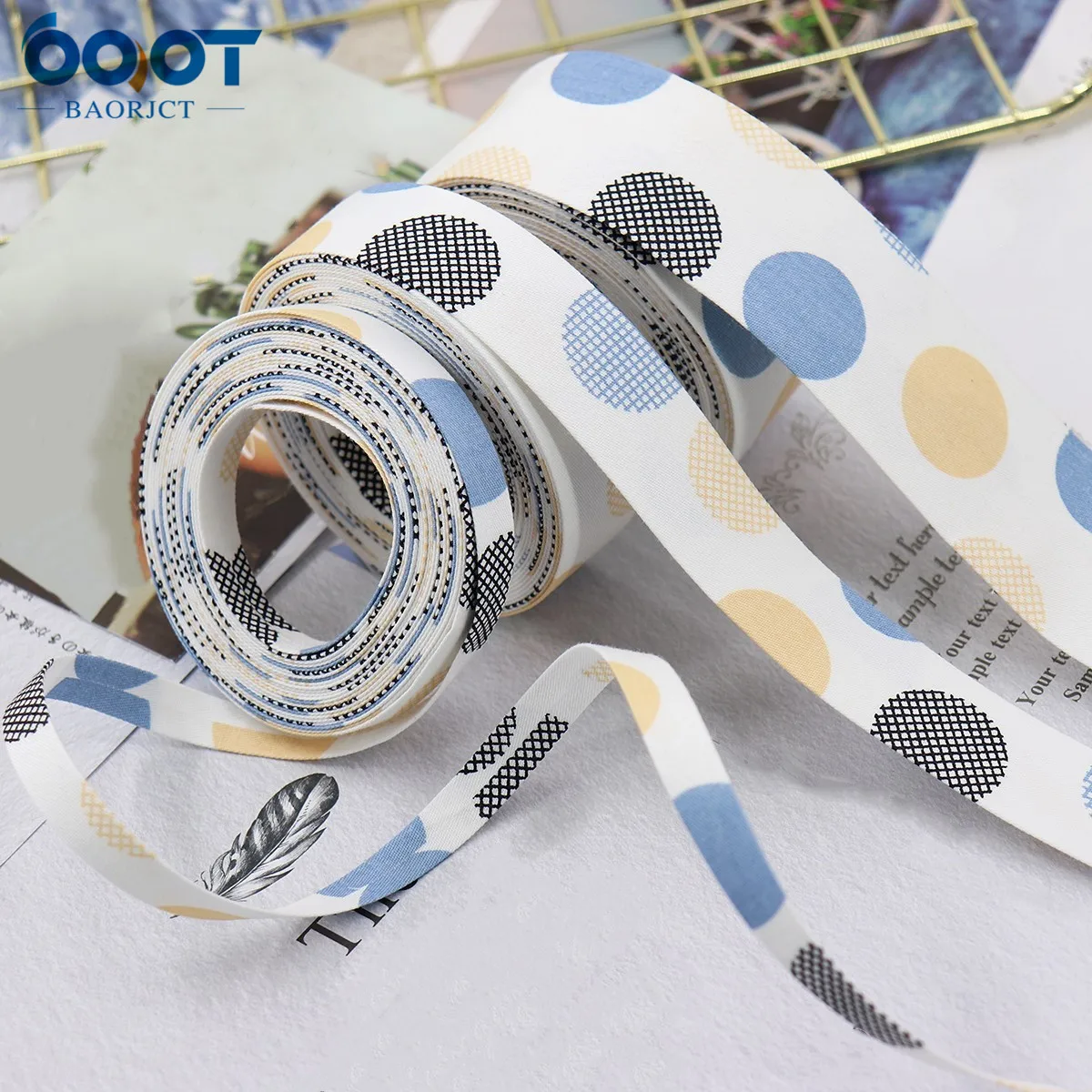 

Двусторонняя Геометрическая утолщенная тканевая лента 5 ярдов 211227-11, многоразмерная заколка для волос «сделай сам», аксессуары для одежды и...