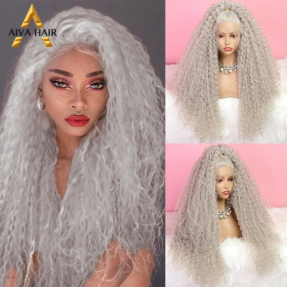 

Drag Queen Kinky Curly Synthetic Lace Front Wig Heat Resistant Ash Blonde Wig Cosplay Synthetic Lace Wigs For Black Women Aiva