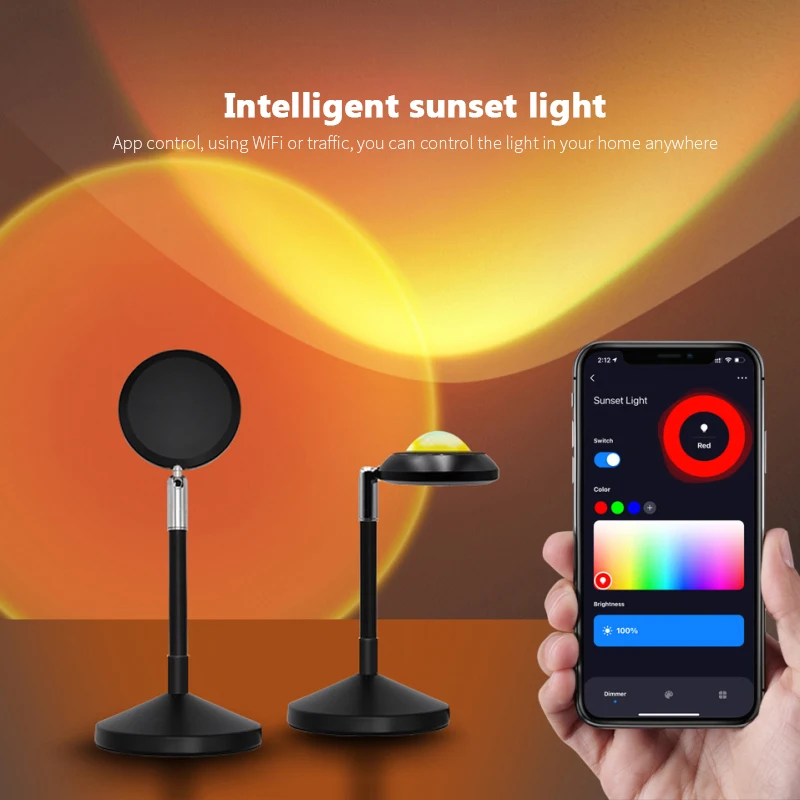 

Умная проекционная лампа с Wi-Fi и закатом, креативная RGB проекционная лампа, сетчатый красный живой фон, атмосферная настольная лампа
