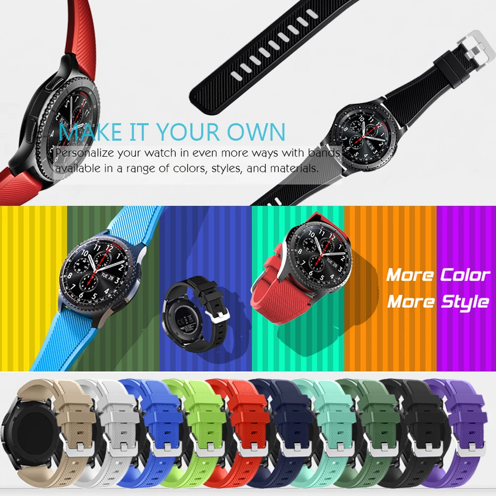 

22mm Watch Band For Samsung Gear S3 Frontier Classic Strap Silicone Strap For Galaxy Watch 46mm Band With Glass Protective Film
