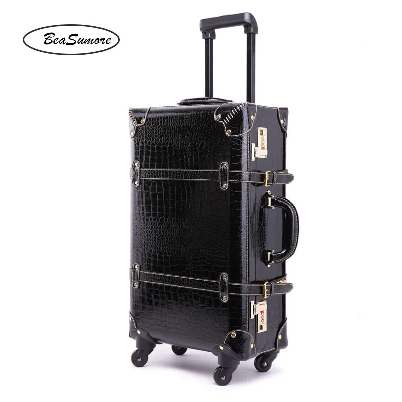 BeaSumore Ретро стиль искусственная кожа багажные наборы Спиннер женский черный