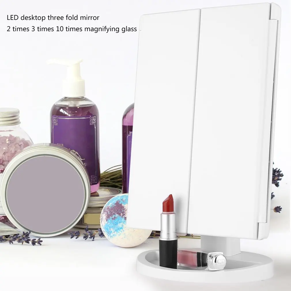 LED Desktop Three Fold Makeup Mirror 2x 3x 10x 180 Degree Free Rotation Table Countertop Cosmetic Bathroom | Дом и сад