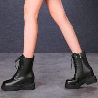 increasing height military winter womens genuine cow leather ankle boots platform wedge high heels 34 35 36 37 38 39 40