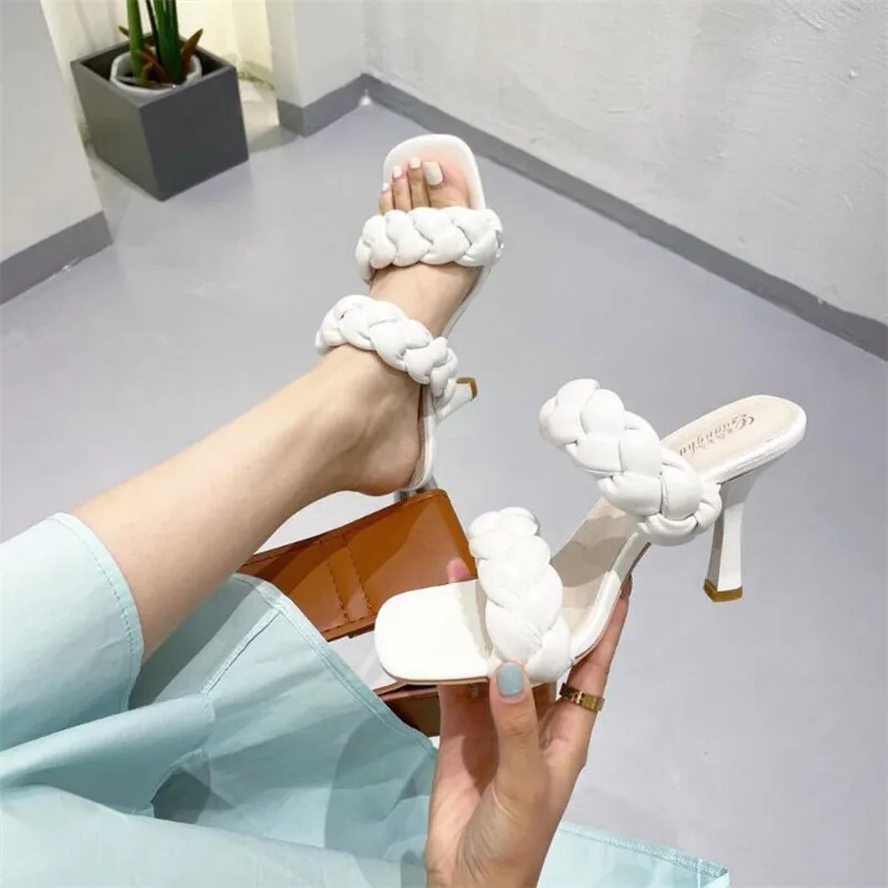 

Outdoor Slides Flip Flop Shoe Drop Ship New Design Sandal Open Toe Slip On Summer Weave Women Slipper Ladies Thin High Heel