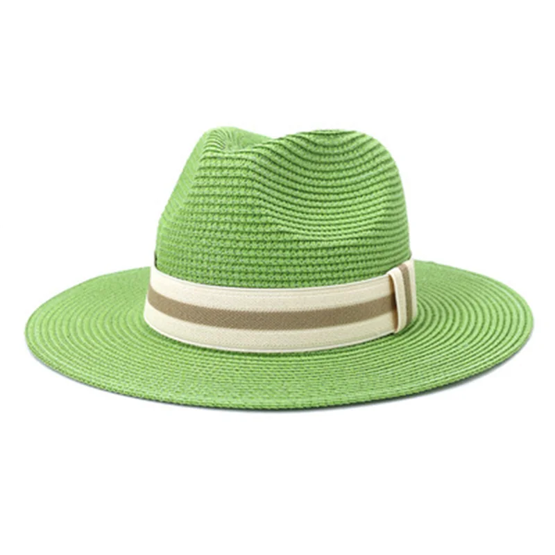 

panama women hats band formal casual summer hats straw red green yellow jazz caps outdoor beach bucket sun hats sombrero playa