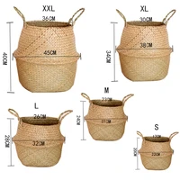handmade bamboo storage baskets foldable laundry straw wicker rattan seagrass belly garden flower pot planter basket home decor