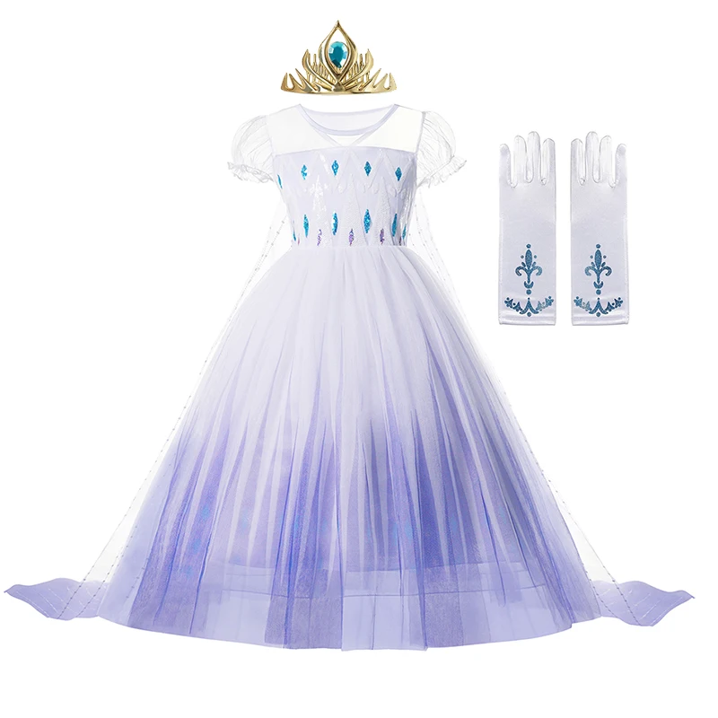 

Платье с коротким рукавом для девочек, платье Снежной королевы, костюм принцессы на Хэллоуин для косплея, Детские платья для девочек с блест...