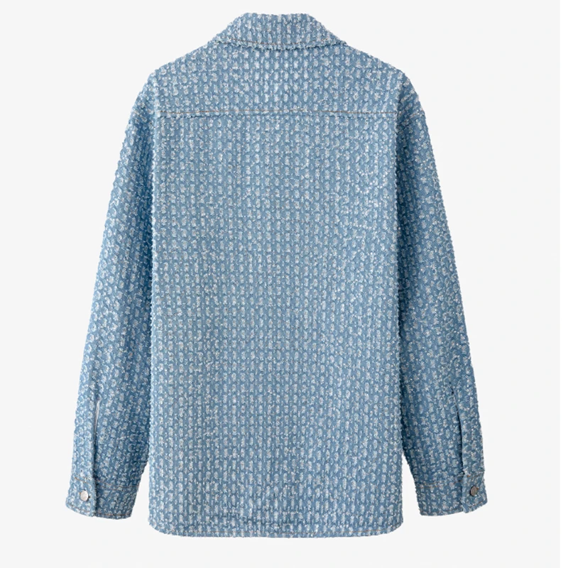 

[EAM] Loose Fit Blue Hollow Out Denim Big Size Jacket New Lapel Long Sleeve Women Coat Fashion Tide Spring Autumn 2021 1DE0406