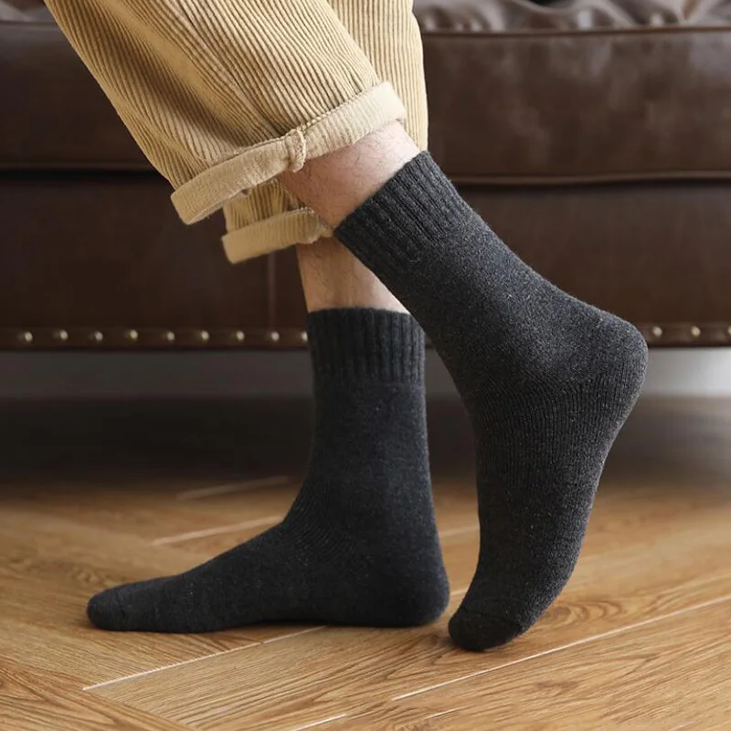 

Winter Men Socks Warmer Thicken Thermal Wool Cashmere Snow Boots Floor Sleeping Socks for Mens Solid Color Soft Fashion
