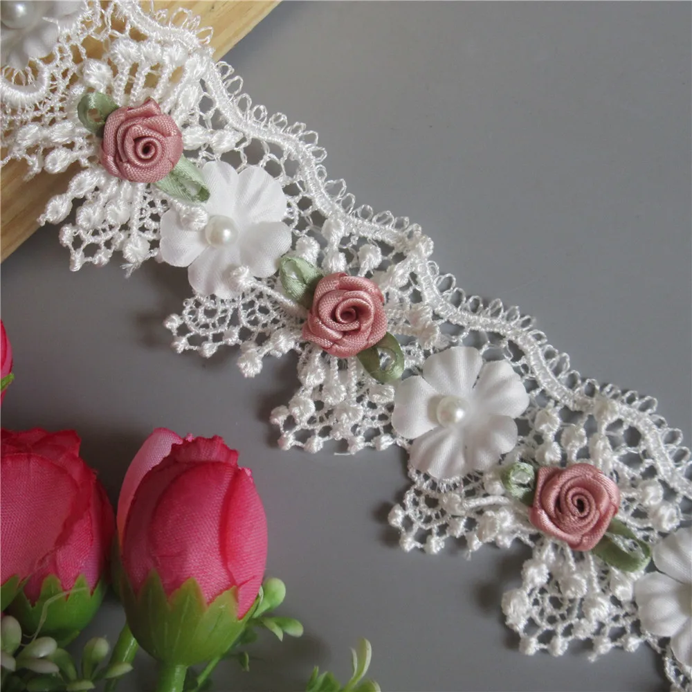 10 шт. растворимая кружевная лента с вышитыми жемчужными розами | Дом и сад
