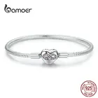 BAMOER сердце с бесконечностью браслет из стерлингового серебра 925 в форме сердца любовь змея браслет 3 мм для DIY Изящные Ювелирные изделия SCB142