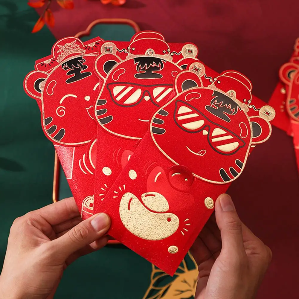 Праздничные Сумки на удачу Tiger, свадебные бумажные красные конверты Hongbao, новогодние карманы для денег