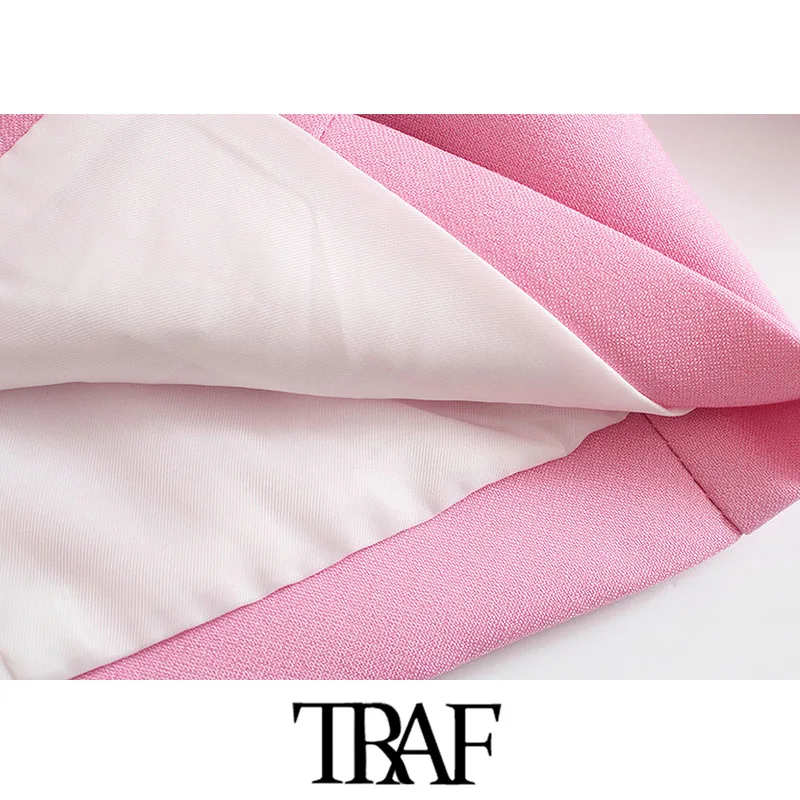 

TRAF Women Fashion With Covered Buttons Cropped Blazer Coat Vintage Short Sleeve Pockets Female Outerwear Chic Veste