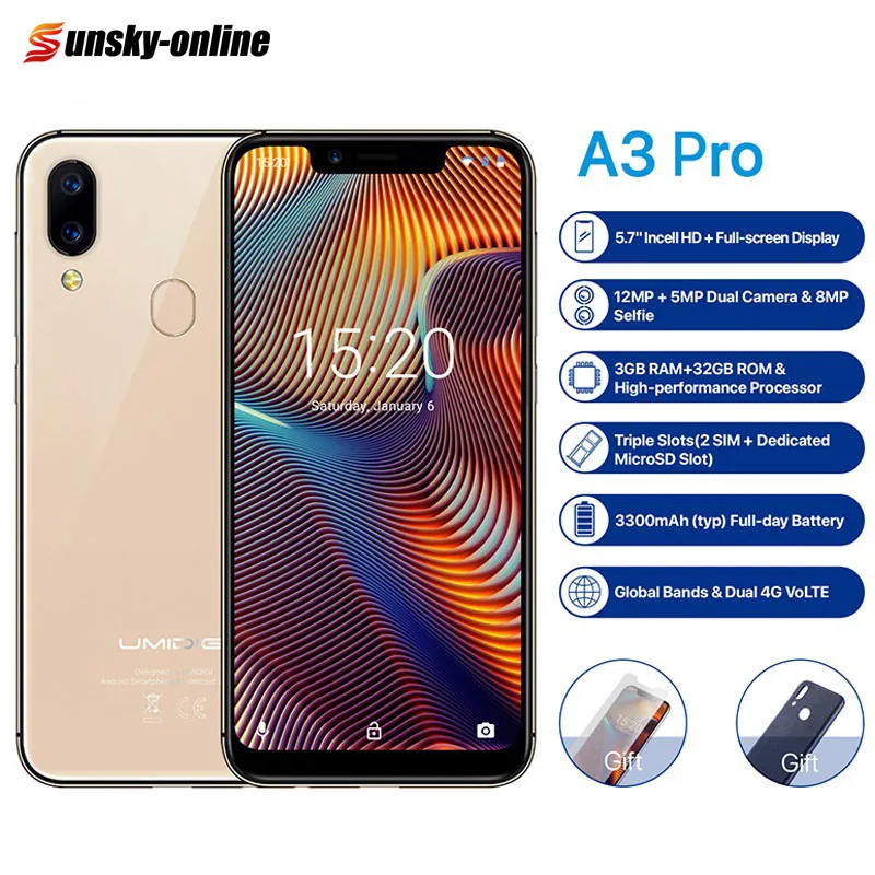 UMIDIGI A3 Pro Global Dual 4G смартфон 5 7 'ƈ.5D полный экран 3 ГБ + 32 Android 8 1 MTK6739