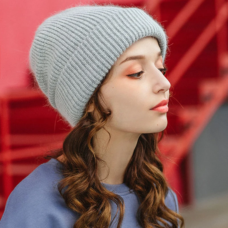 Зимняя Теплая Шапка-бини в виде кролика женская шапка вязаная женские шапки для