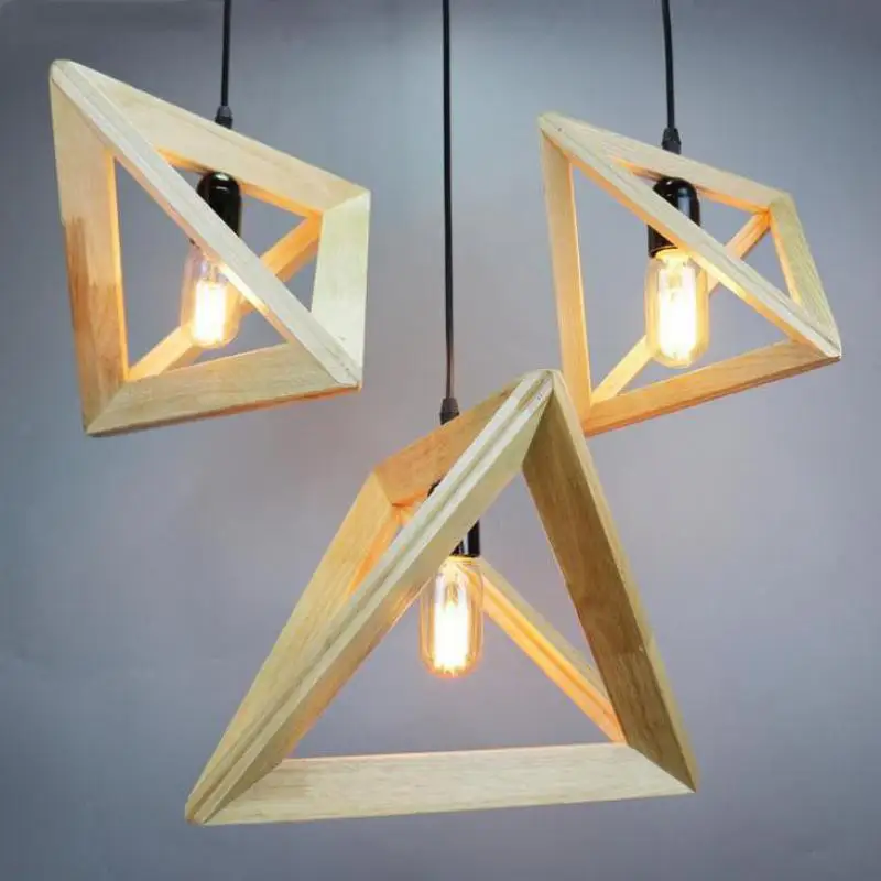 

Vintage Cord E27 Chandelier Triangle Wood Retro Light Fixtures Loft Style Chandelier Lighting Kids Room Led Lustres E Pendentes