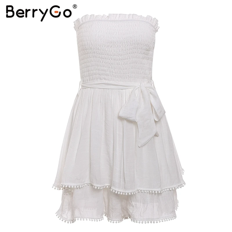 

BerryGo women jumpsuit Off shoulder ruched linen jumpsuit Summer tassel romper Sexy holiday beach overall jumpsuts