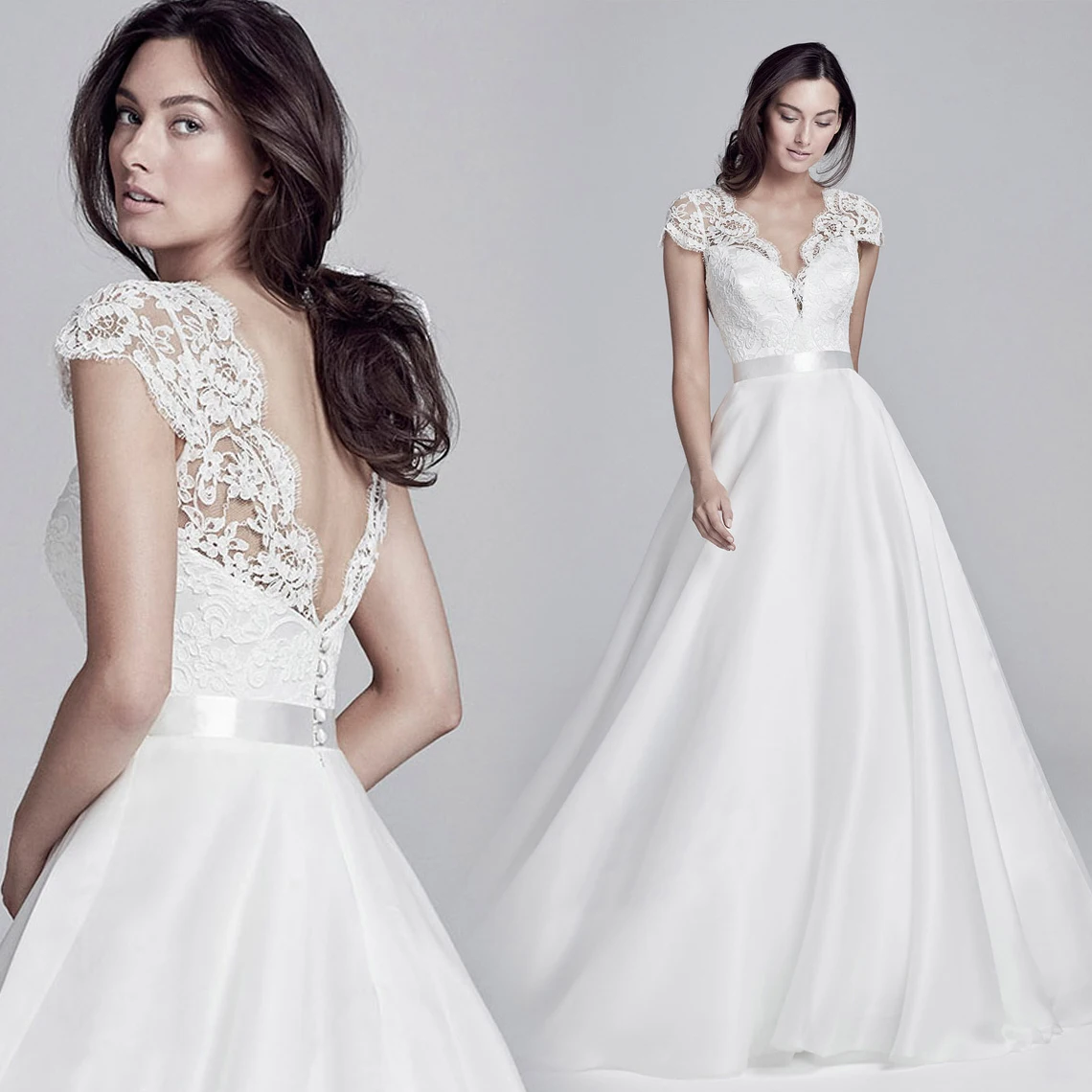 Горячая Распродажа вырез лодочкой кружевное платье с вышивкой ТРАПЕЦИЕВИДНОЕ свадебное платье 1138