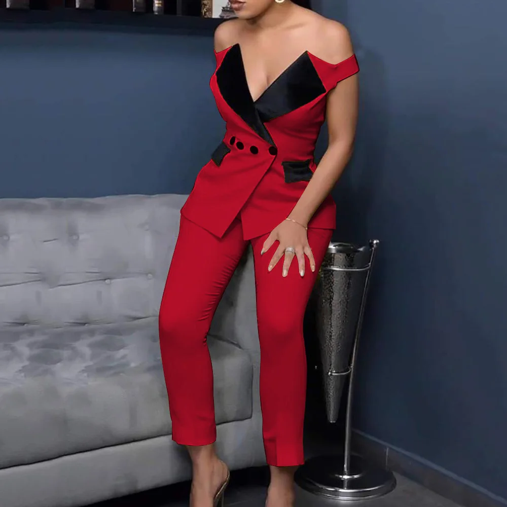 Женский комплект из двух предметов красная облегающая блузка с вырезом лодочкой