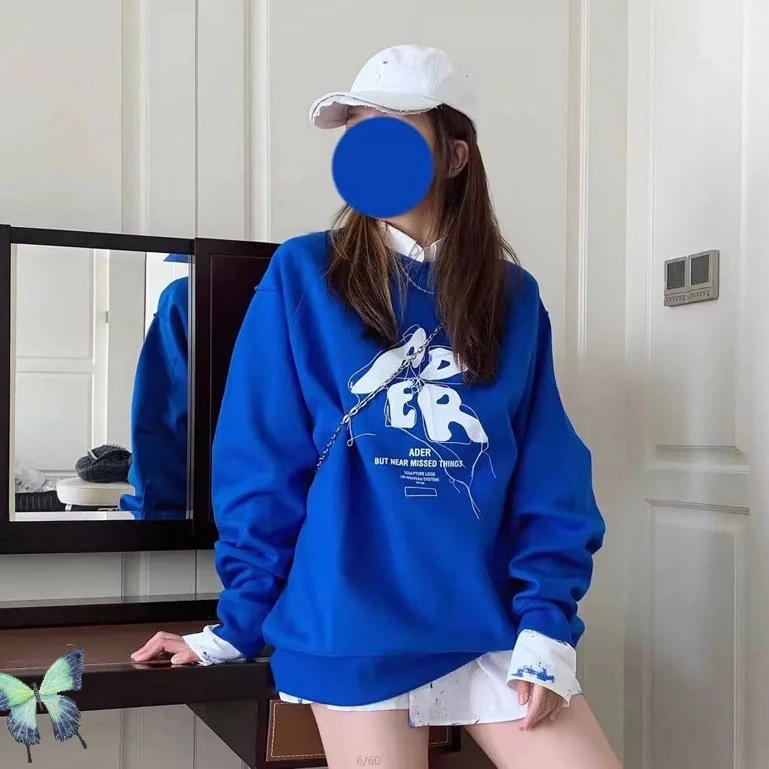 

ADER ERROR New Letter Logo Cracked Print Tassel Crew Neck Sweatshirts