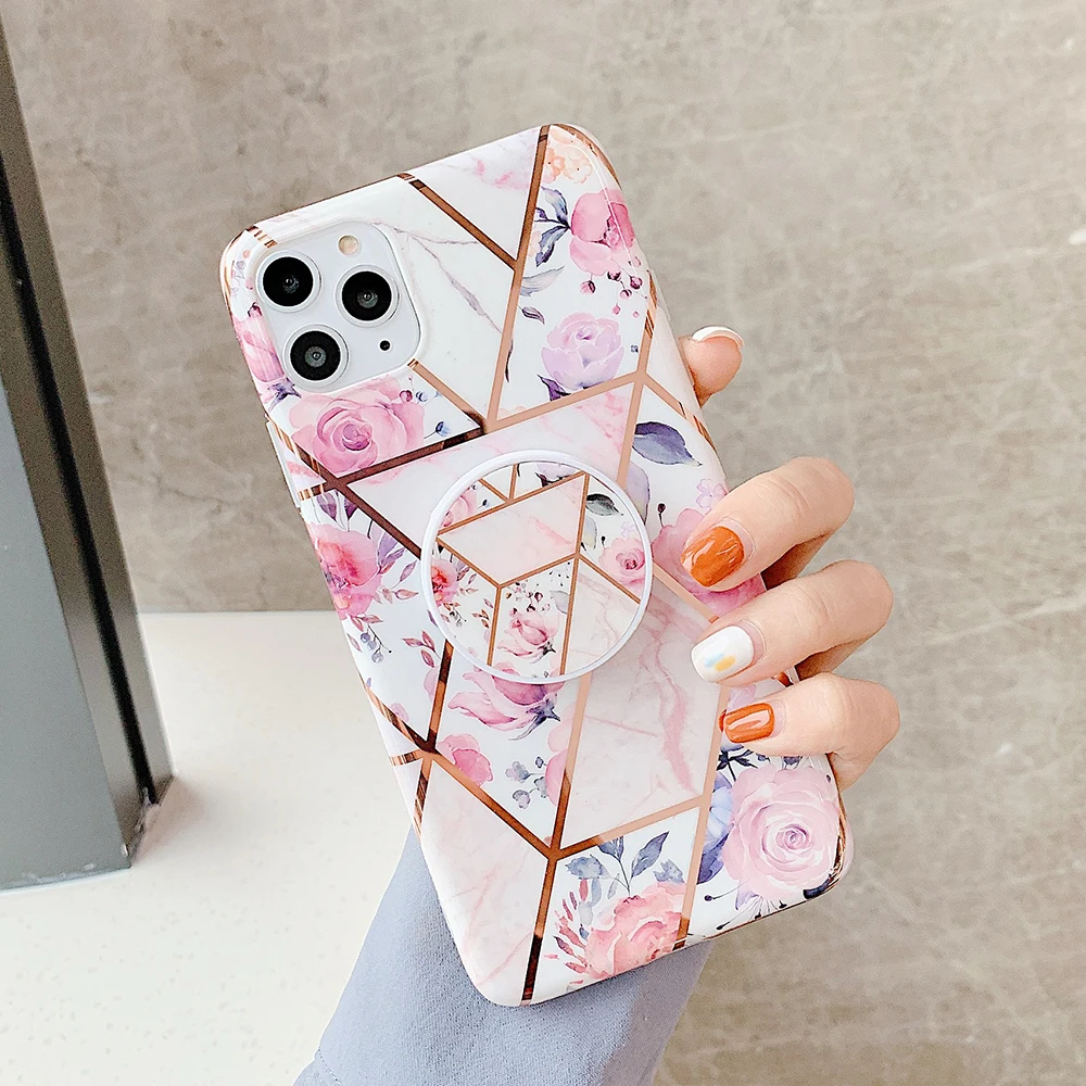 Позолоченный геометрический розовый цветочный чехол для телефона с держателем