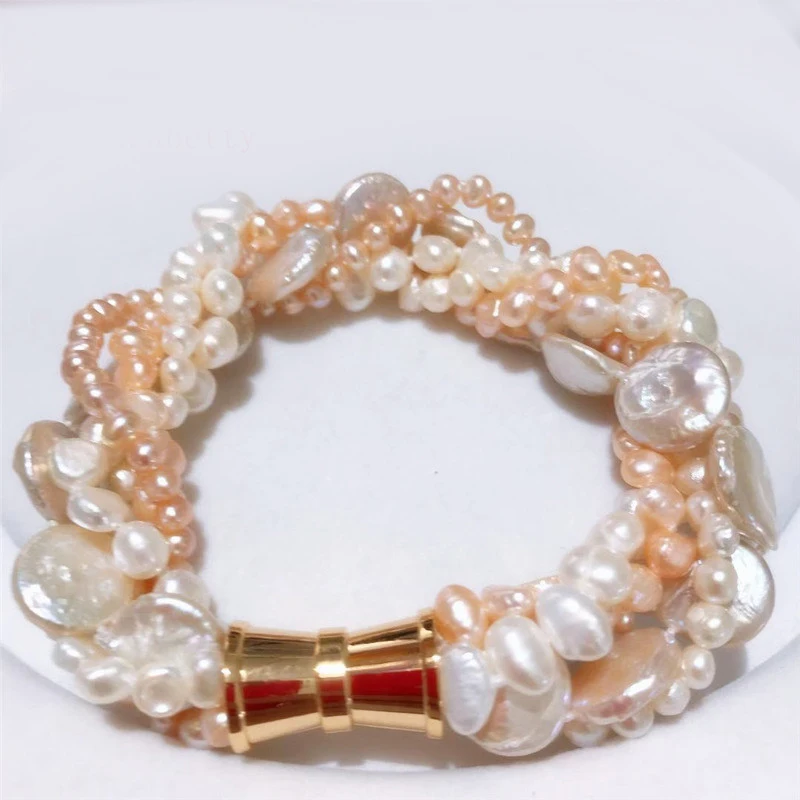 Новинка 5 нитей натурального пресноводного жемчуга 4-6 мм 11-13 натуральный браслет