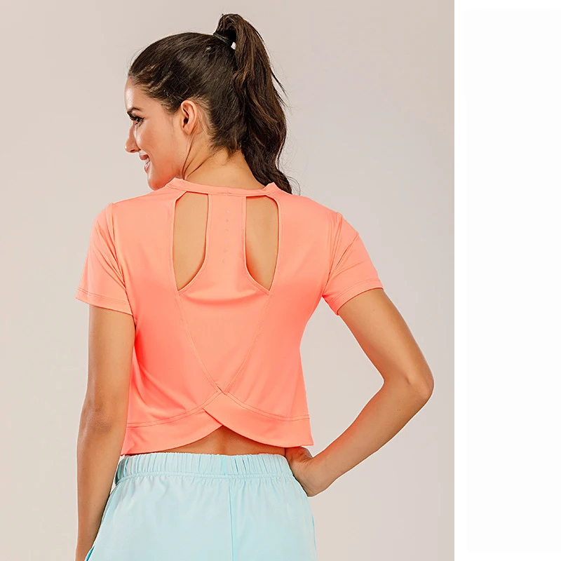 

2020 Women's backless fitness tops sports short-sleeved slim t-shirts