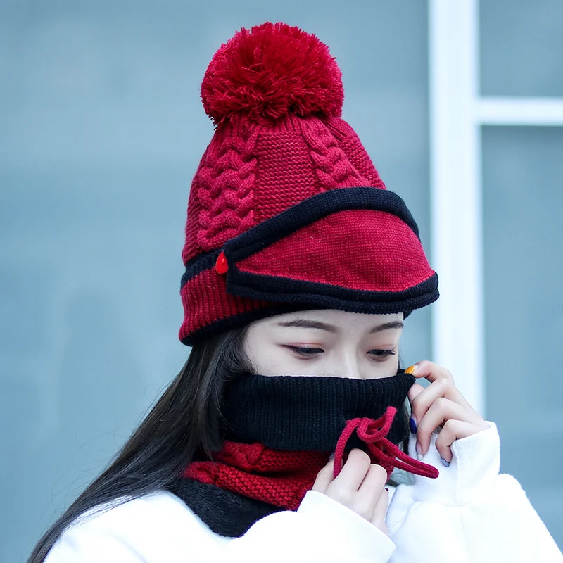 Yo-Young, 3 шт., зимние шапки для женщин, вязаные, Skullies Beanies, шапка, женский теплый шарф, шапка, маска, Повседневная Балаклава, маска, шапка