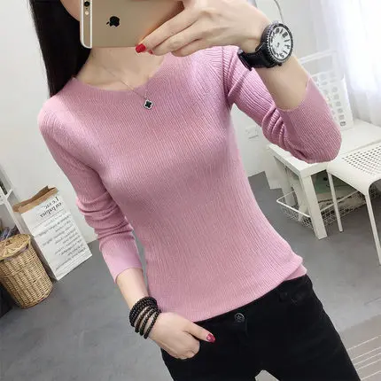 OHCLOTHINGnew style2019, короткий рукав, хлопок, круглый вырез, свитер, Женский рукав, голова, рукав, рубашка, пять, Одноцветный, плотный свитер, тонкий, ремонт - Цвет: c-Pink purple