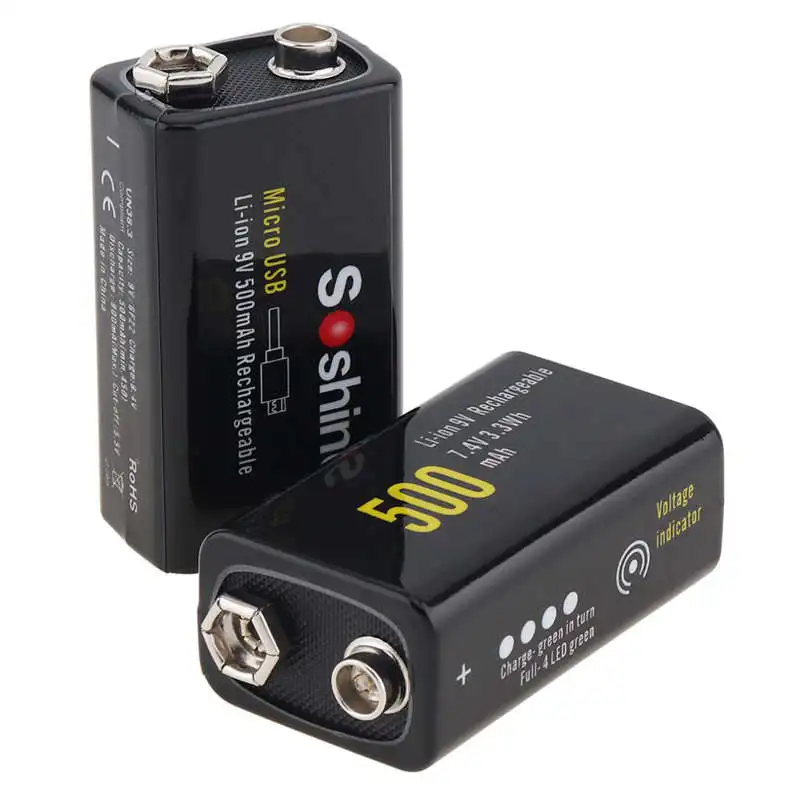 Soshine 2 шт. 9V 6F22 500 мА/ч литий ионный Аккумулятор 7 4 V 3.3Wh Перезаряжаемые Батарея с
