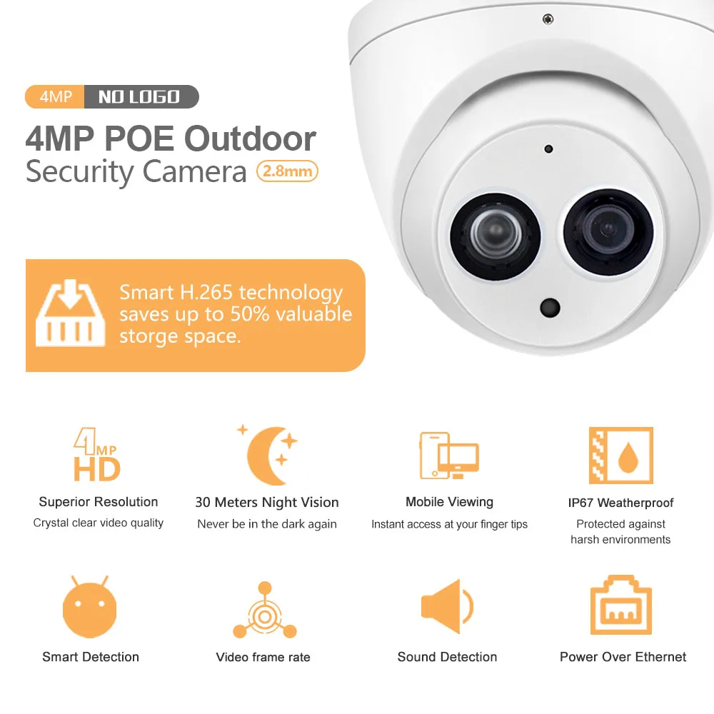 Сетевой видеорегистратор Dahua IP Камера IPC-HDW4433C-A 4MP POE H265 Встроенный микрофон IP67 CCTV