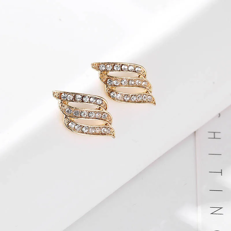 Fashion Shiny Zircon Crystal Angel Wings Stud Earrings For Women Statement Ear Jewelry Luxury Exquisite Rhinestone | Украшения и