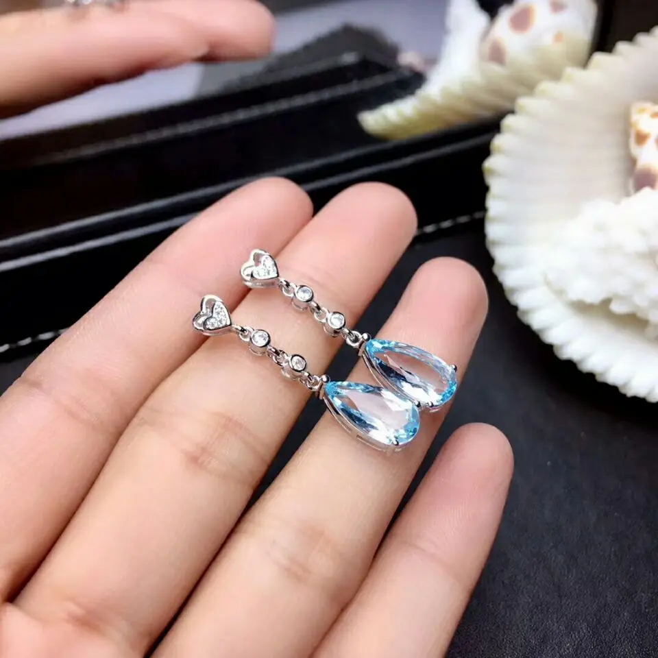 Серьги подвески MeiBaPJ из серебра 100% пробы с натуральным голубым