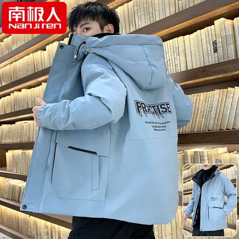 Winter Clothing Cotton Coat Men's Coat Fashionable Fleece-Lined Thickened Handsome Clothes Winter Workwear down Cotton-Padded