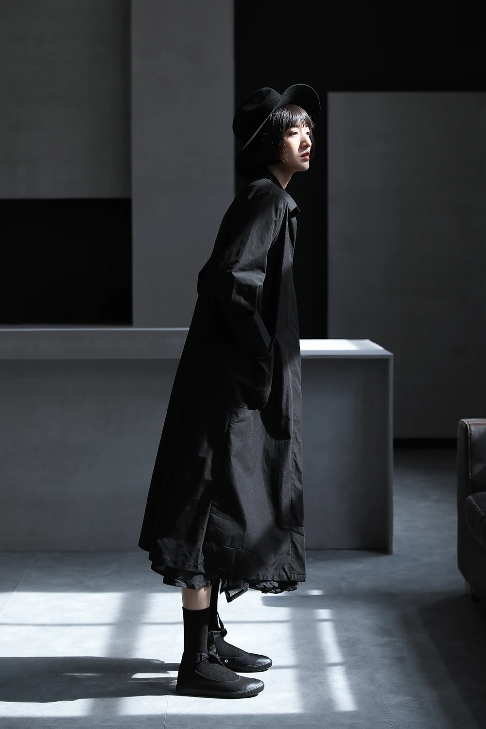 Женский Тренч средней длины Royal Night/Yamamoto темно-серый весна-осень | Женская одежда