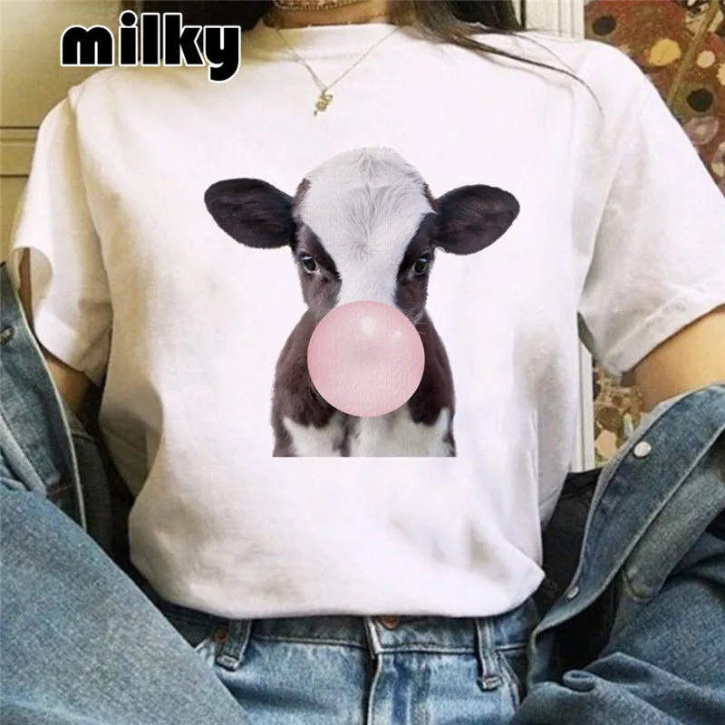 Футболка женская летняя с мультипликационным принтом жирафа 90-х годов | Женская