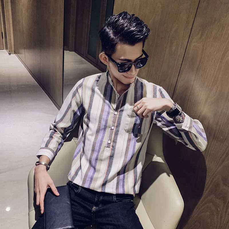 Осень Зима Новая льняная рубашка мужская мода 2019 с длинным рукавом мужские