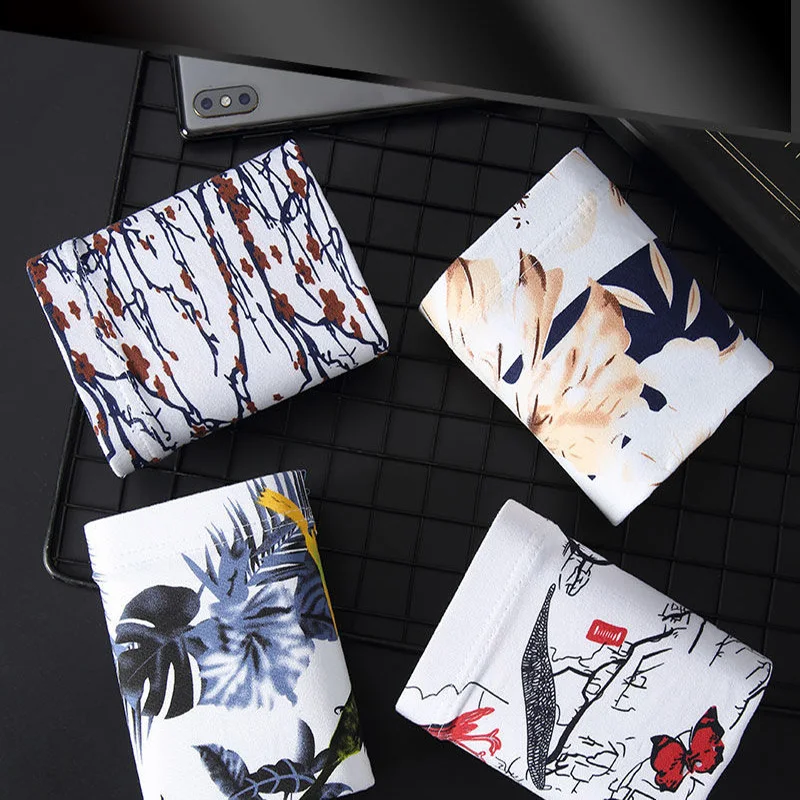 8Pcs Men Underwear Boxer Soft Man's Underwear Comfortable Breathable Mens Panties Plus Size Men Boxer Set Print White Shorts