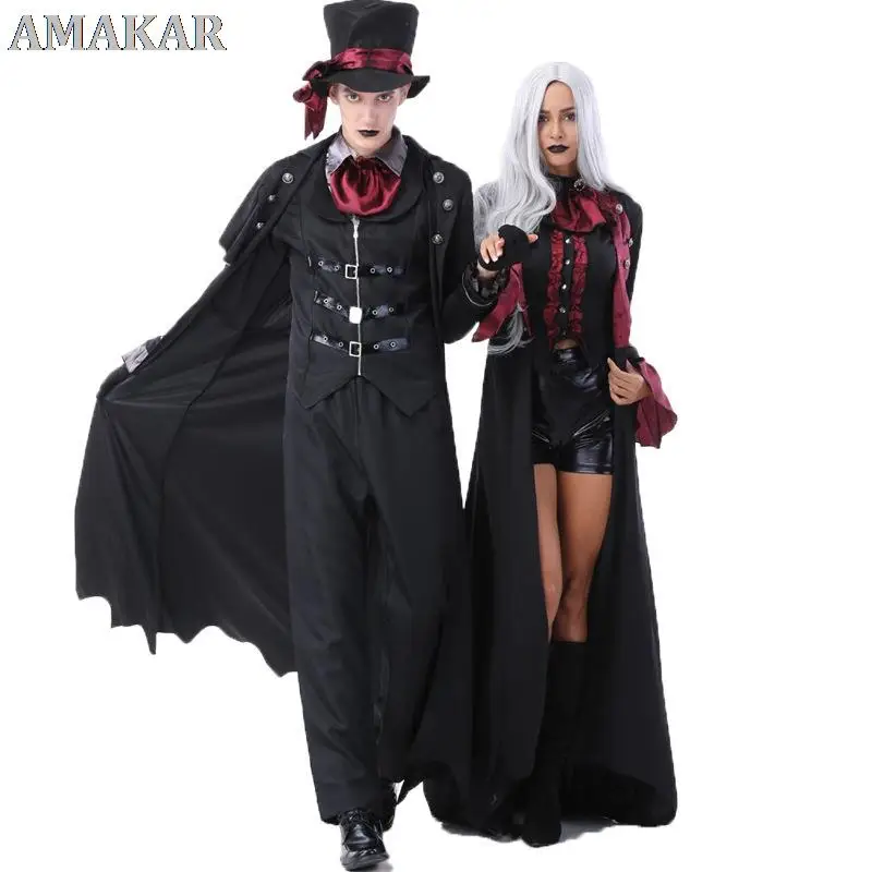 

New Adult Vampire Costumes Women Mens Halloween Party Vampiro Couple Movie Cosplay Fancy Outfit Clothing Dresses
