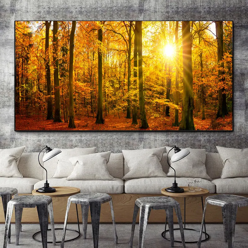 Постеры и принты черно белого пейзажа Золотые желтые деревья поп горы холст