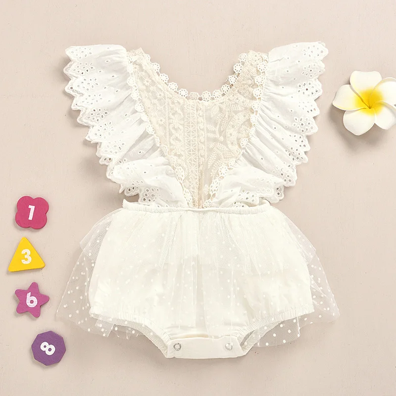 

Summer New Sleeveless Lace Infant Triangle Romper Dress 0-24M Baby Girls White Casual Cute Soft and Comfortable Princess Dress