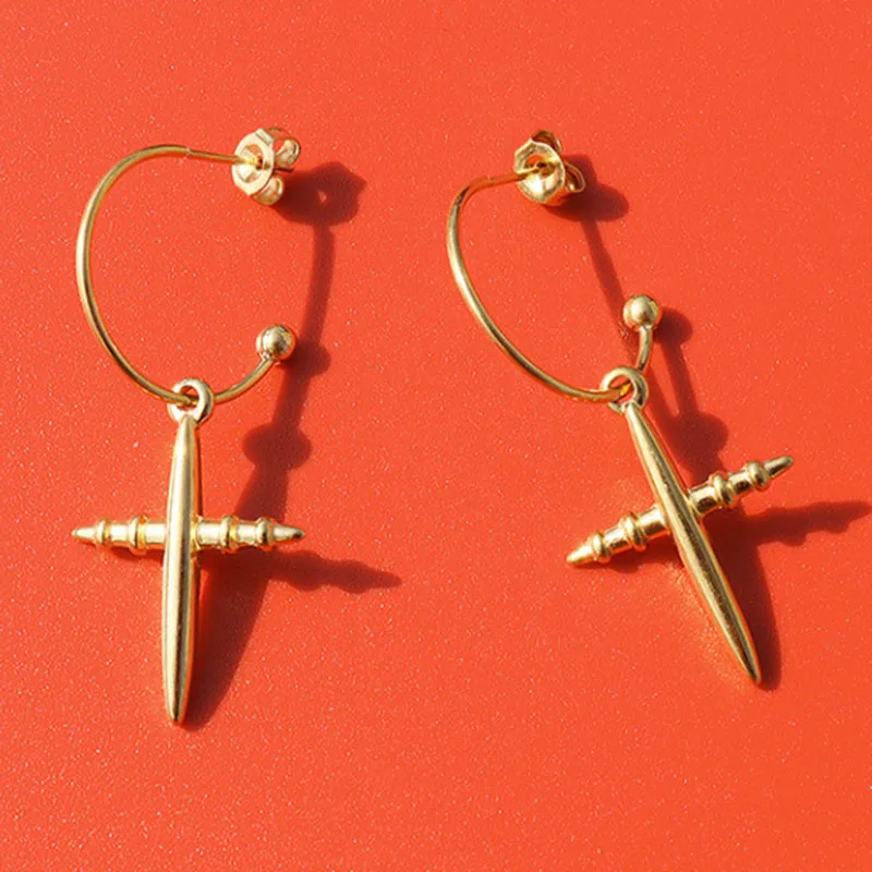 

Очаровательные золотые серьги-кольца в виде креста для женщин, из нержавеющей стали, классические, минималистичные, винтажные, серьга в гот...