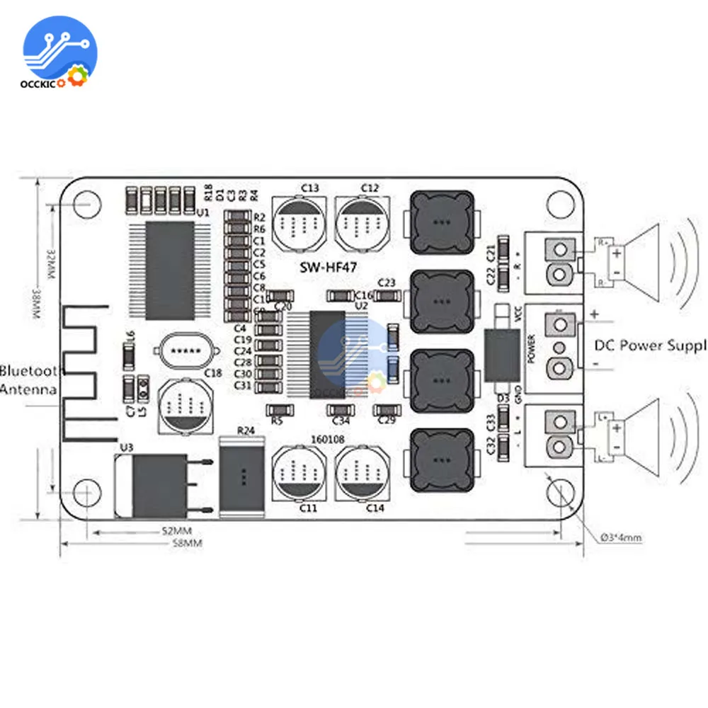 Плата усилителя мощности TPA3110 2x15 Вт с Bluetooth для динамика 4/6/8/10 Ом Двухканальное