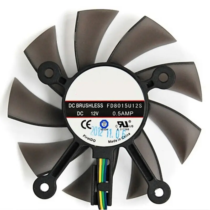 Вентилятор охлаждения для видеокарты ASUS FD8015U12S, 75 мм, 12 В, 0,5 А, 4 контакта, GTX 560, GTX550Ti, HD7850