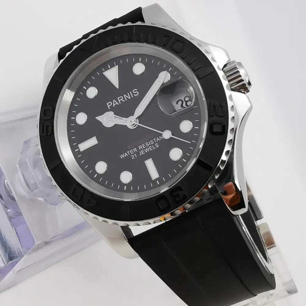 Мужские автоматические механические часы с календарем и сапфировым ремешком 41