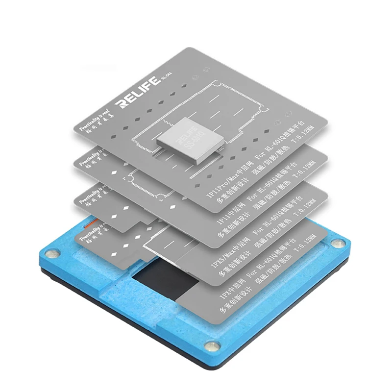 

Relife RL-601Q 6 IN 1 Planting Tin Template Fixture For iPhone X-11Pro MAX Motherboard Middle Frame BGA Reballing Stencil Tool