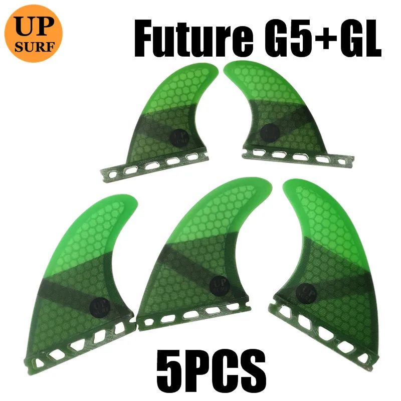 5 шт./4 шт. набор плавников Upsurf Future Fin G5+ GL плавники для серфинга стекловолокно соты Quad плавники Quilhas Thruster - Цвет: 5PCS green