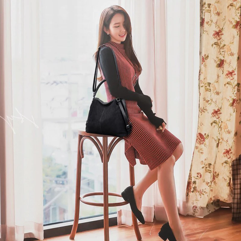 

2021 new Women Real Suede Leather Hobo Bag New Design Female Leisure Large Shoulder Bags Shopping Casual Handbag Sac Purse