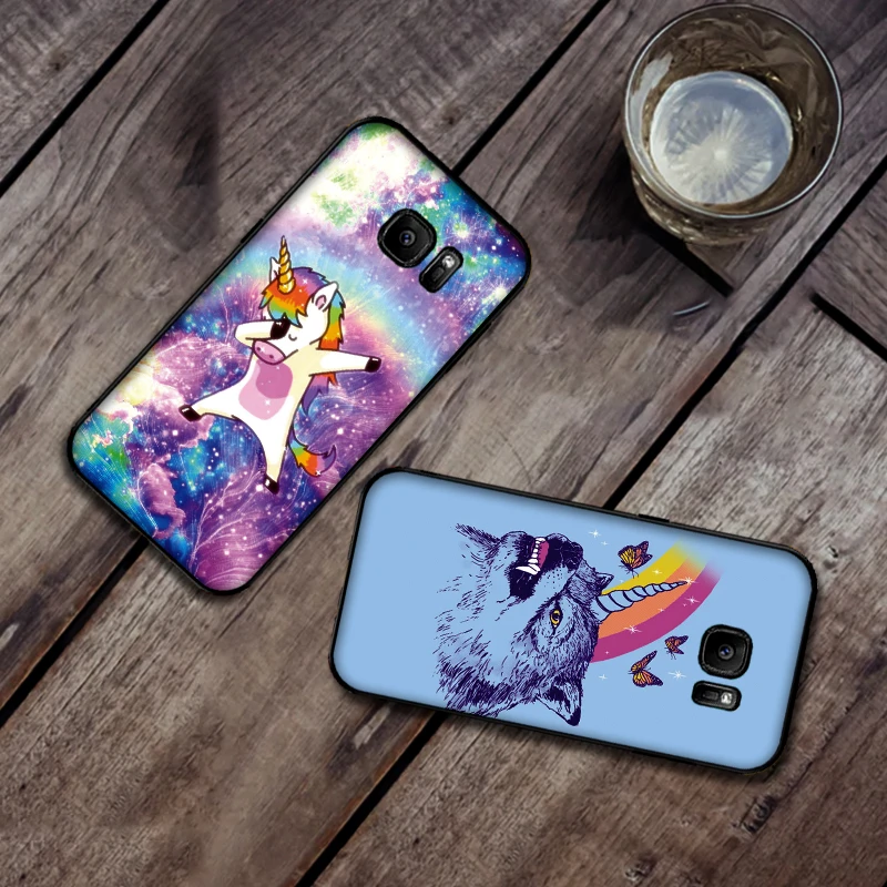 Роскошный черный чехол для samsung A3 4 5 6 plus A8 9 A10 A20 30 A40 50 A60 A70 2017 M40 J6 в виде единорога