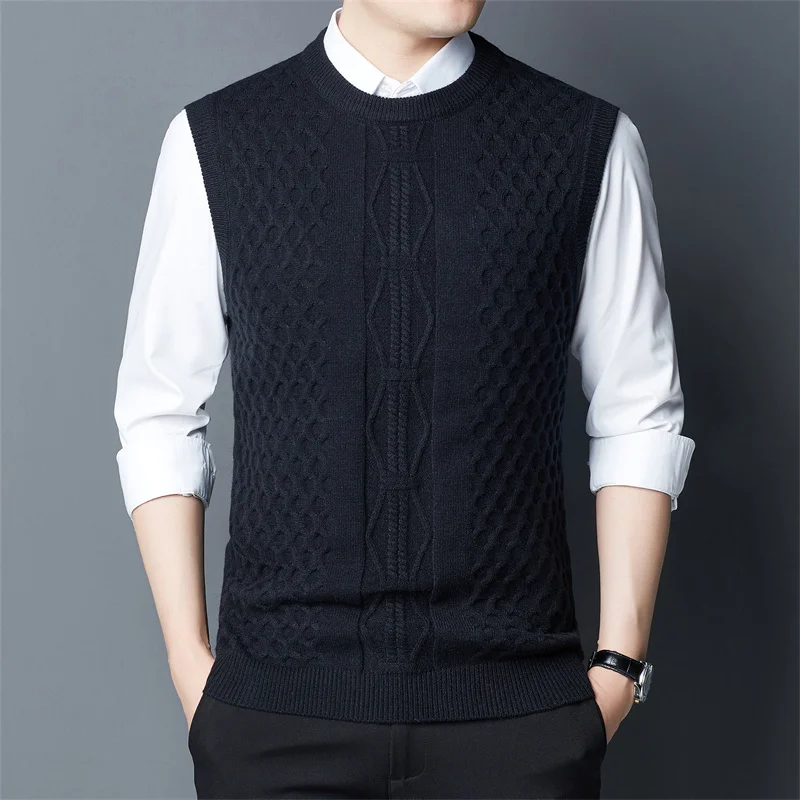 

Осень/Зима 2021 Новинка шерстяной жилет мужской Изысканный Роскошный пуловер с круглым вырезом свитер без рукавов однотонный жилет